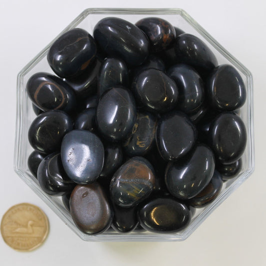 Tiger Eye Blue/Black Large Rounded Extra - Tumbled